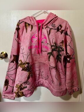 Realtree Pink Camo Pullover Hoodie with Brown & Green Leaf Print